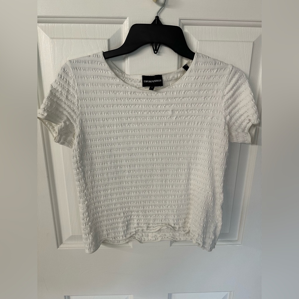 Emporio Armani White Textured Short Sleeve Tee